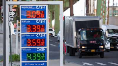 Rising U.S. gas and fuel price sign board in New York City